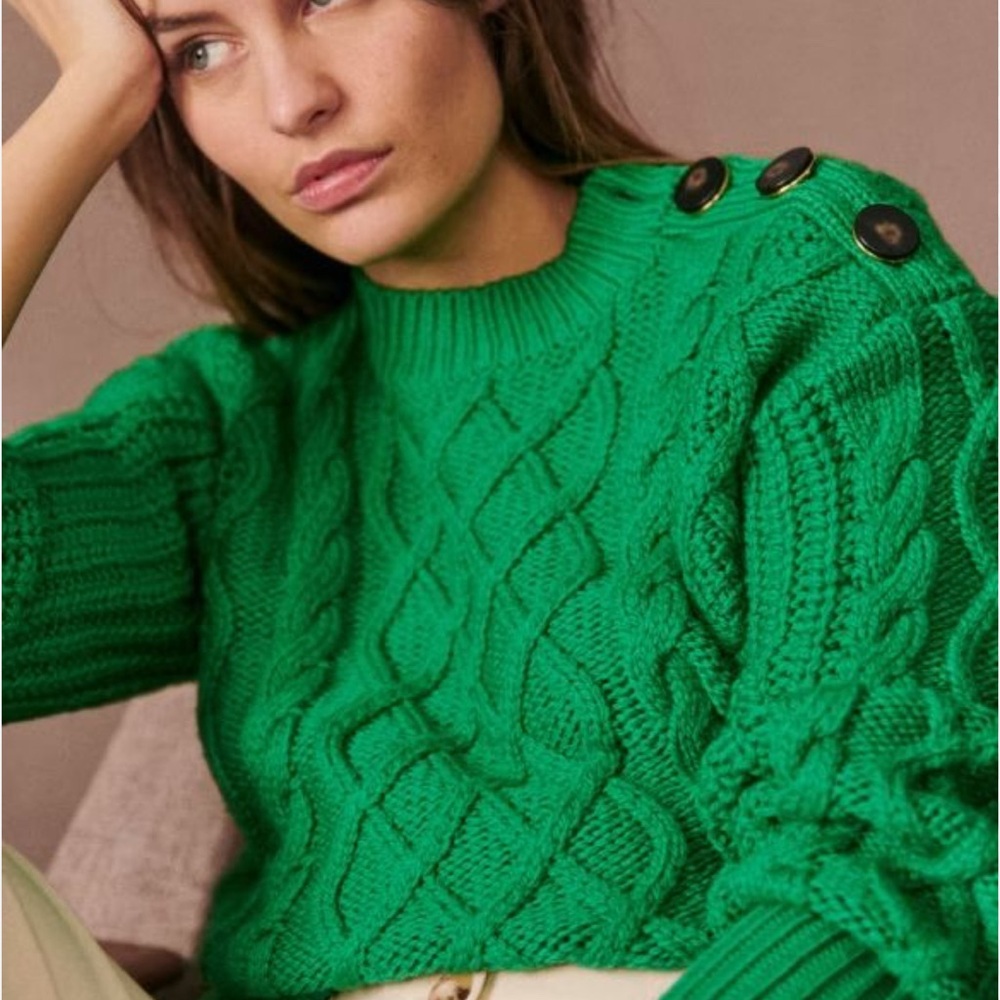 Sezane Emerald Cable Knit Sweater